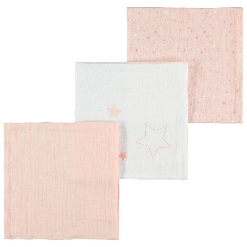Lot de 3 langes en tétra motif étoiles - Rose