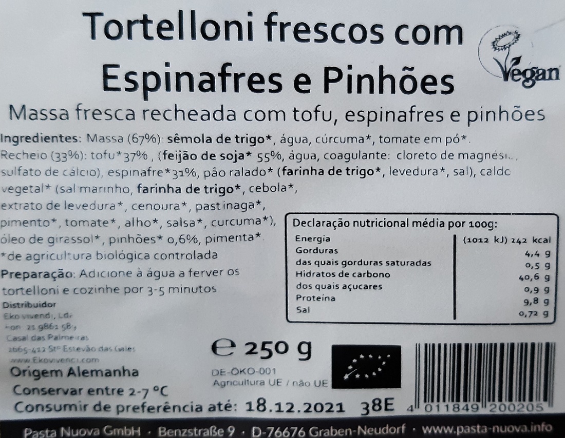 TORTELLONI PASTA NUOVA ESPINAFRE E PINHÃO BIO 250G
