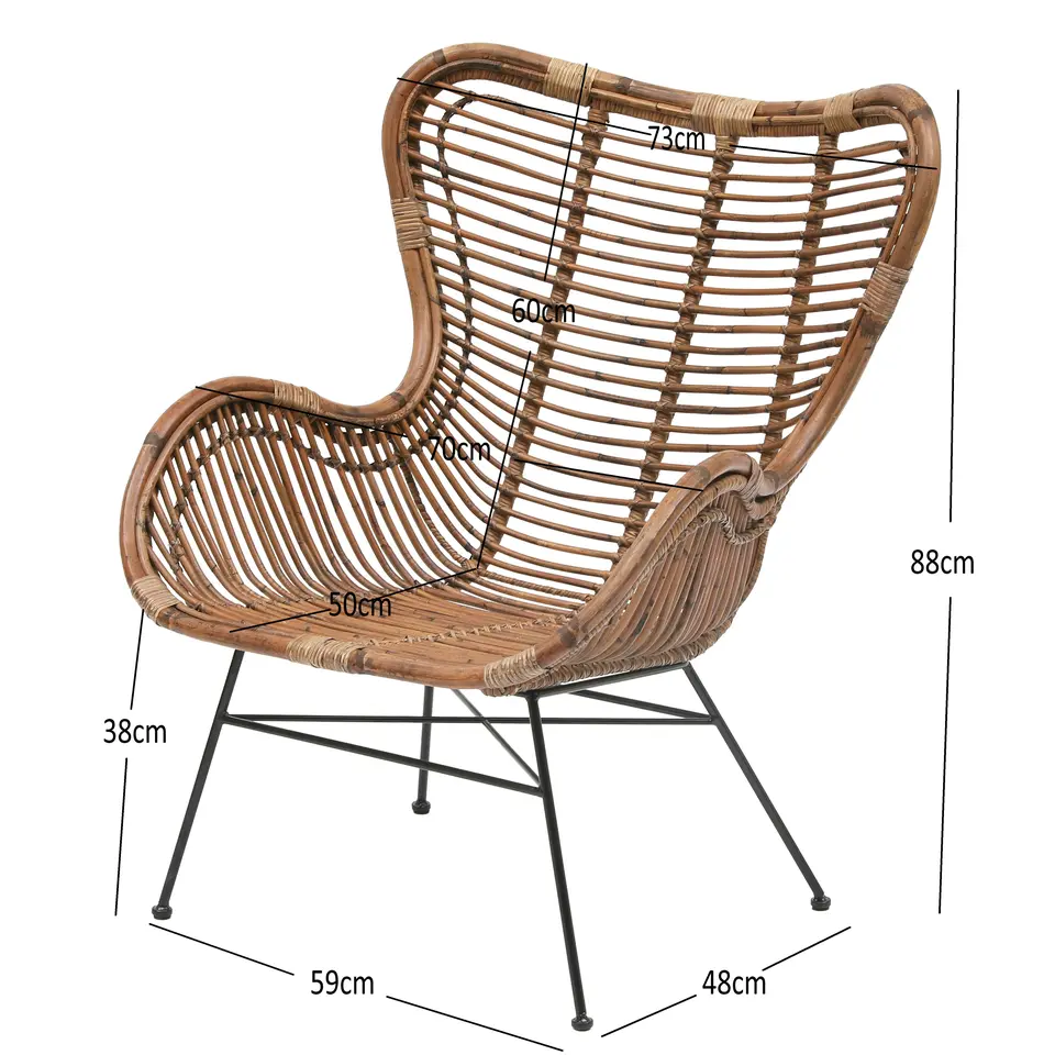 Metalen en natuurlijke rotan fauteuil