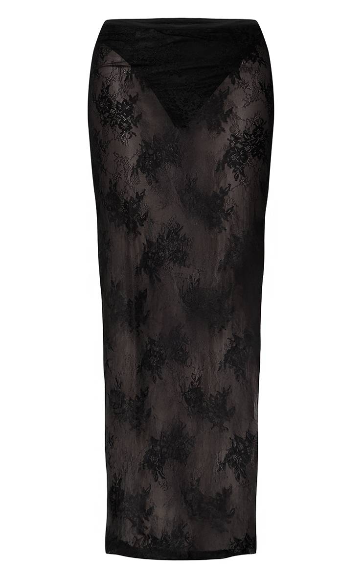 Noir Ensemble Coordonné Jupe Longue En Dentelle
