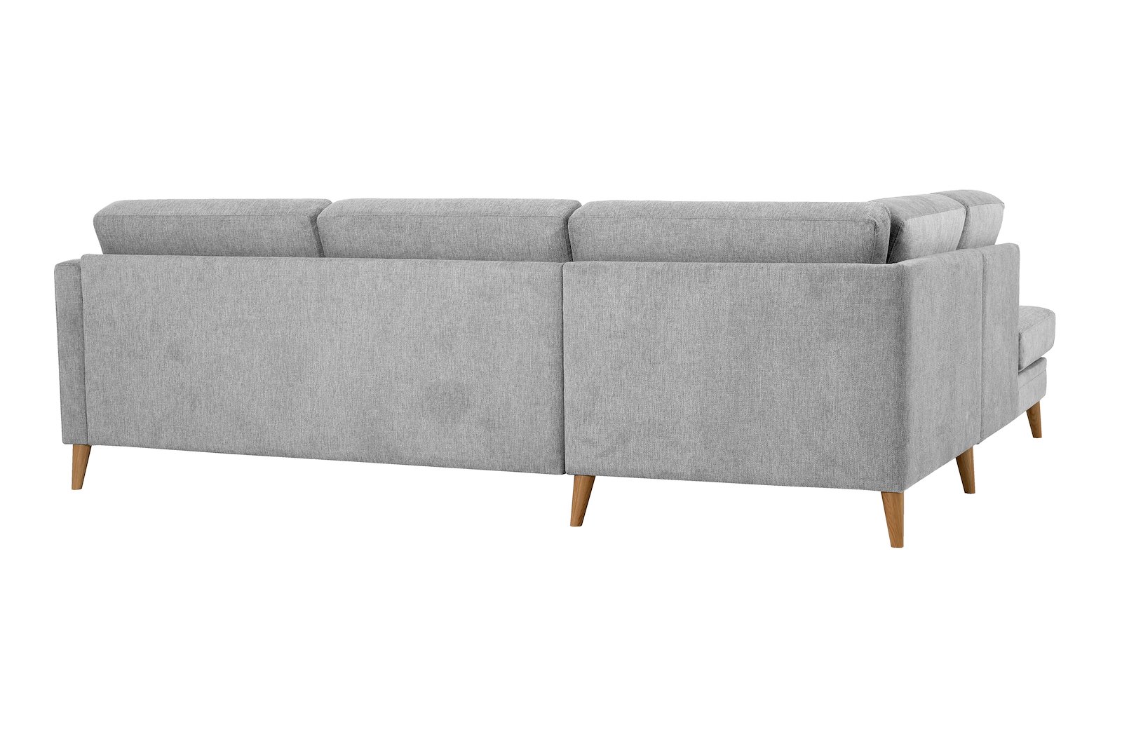 Eden hjørnesofa 2,5-seter med åpen ende venstre. Tekstil Brego 3 Grey med ben i eik natur (15137).