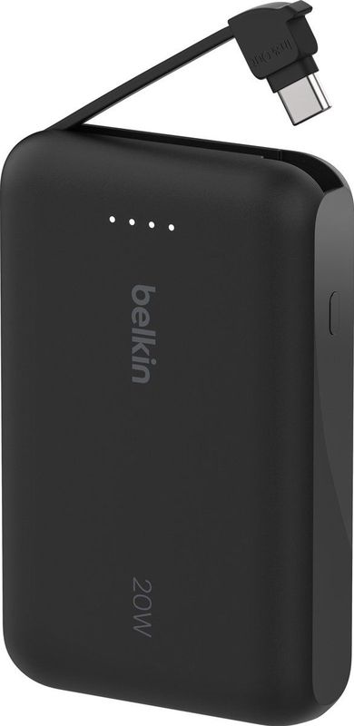 Belkin - BoostCharge 10k Power Bank - Zwart - 10000 mAh - Geïntegreerde USB-C Kabel