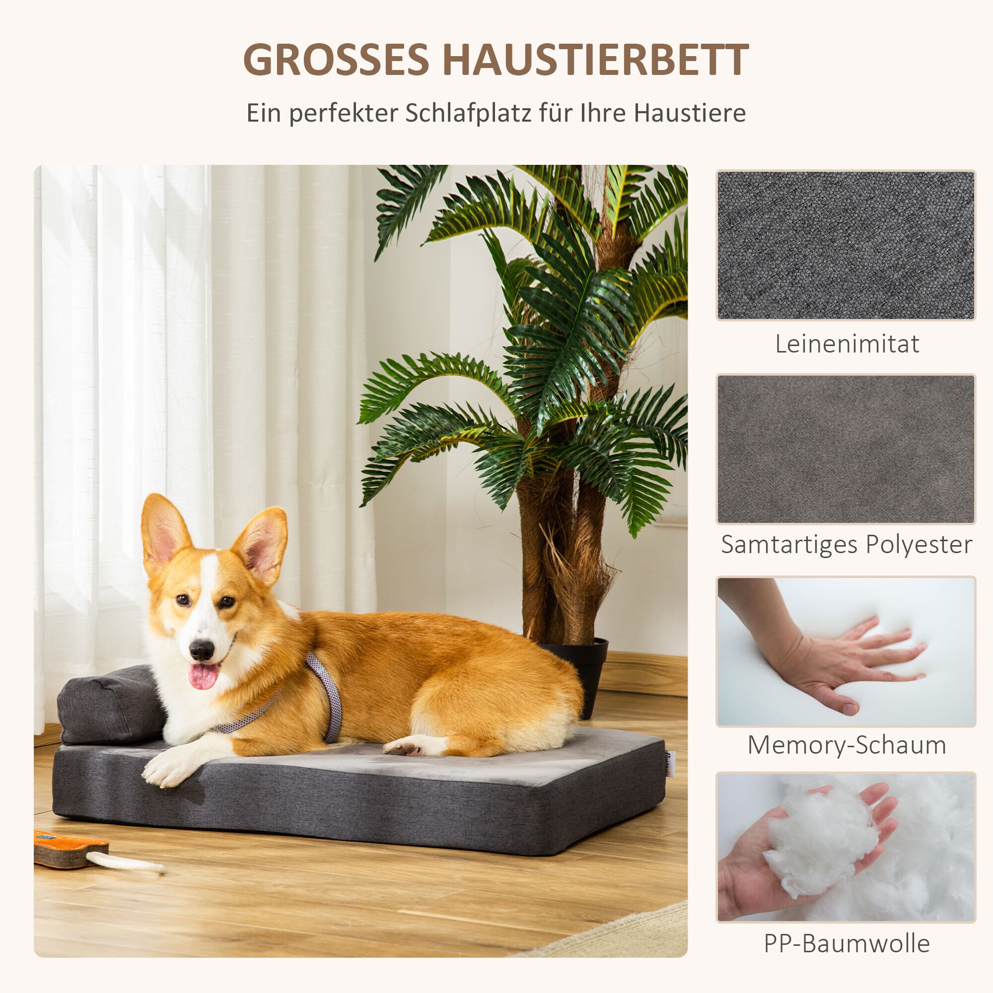 PawHut Hundebett mit abnehbarem Bezug grau 60L x 55B x 20H cm