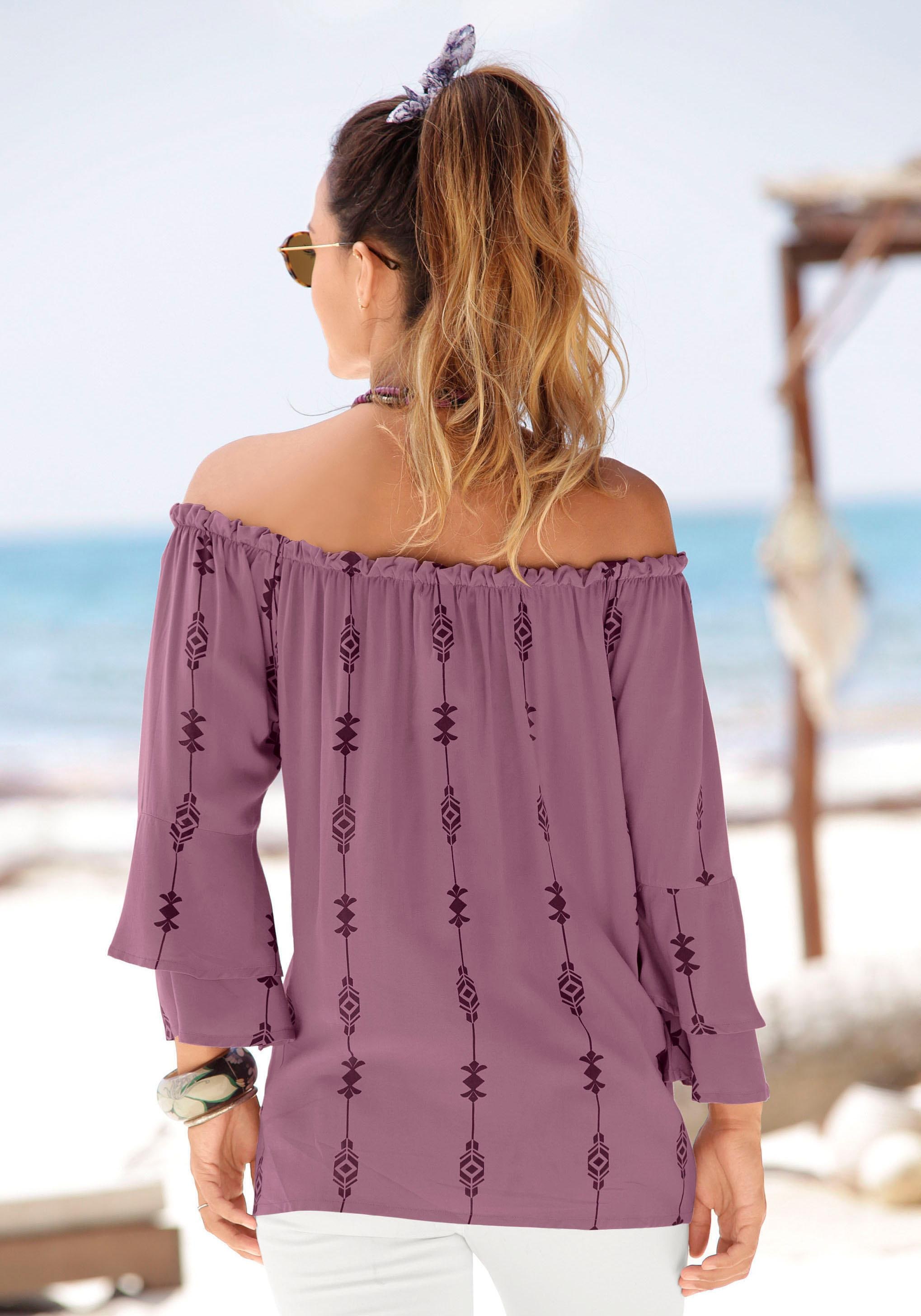 LASCANA Carmenbluse , mit Ethnoprint, Damenbluse, schulterfrei, casual