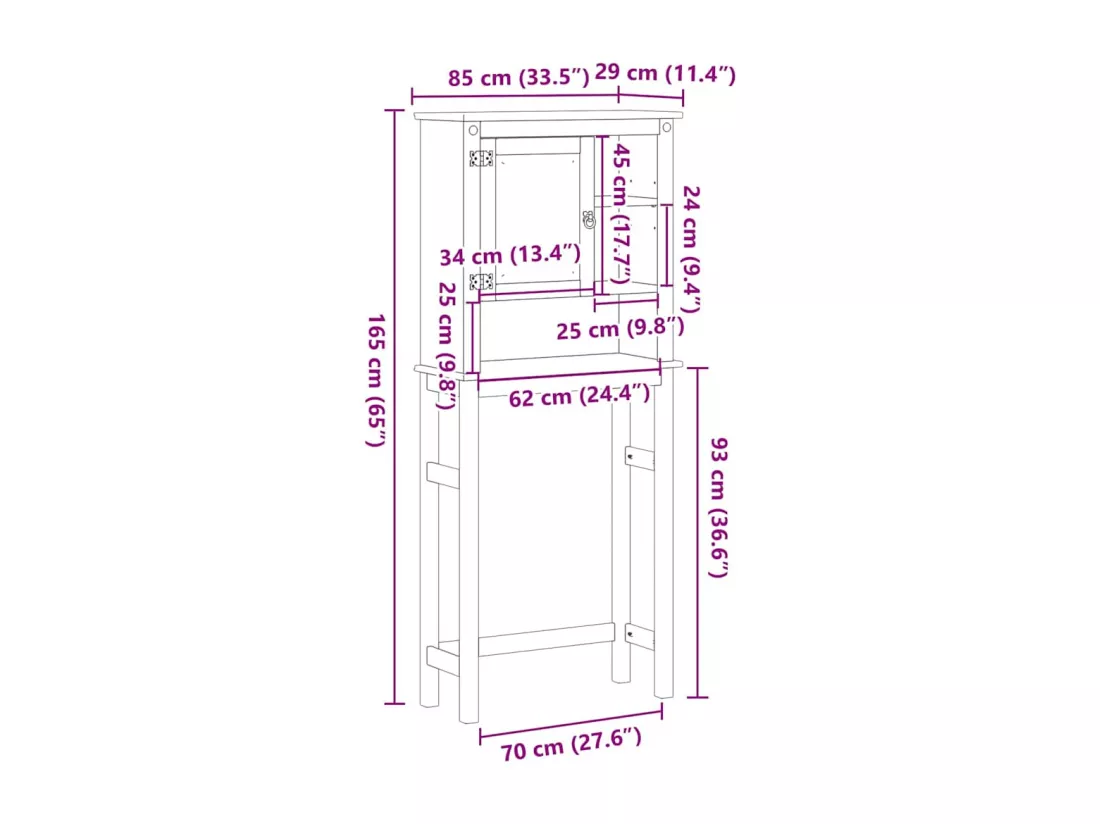 Armoire pour machine à laver salle de bain Corona pin massif