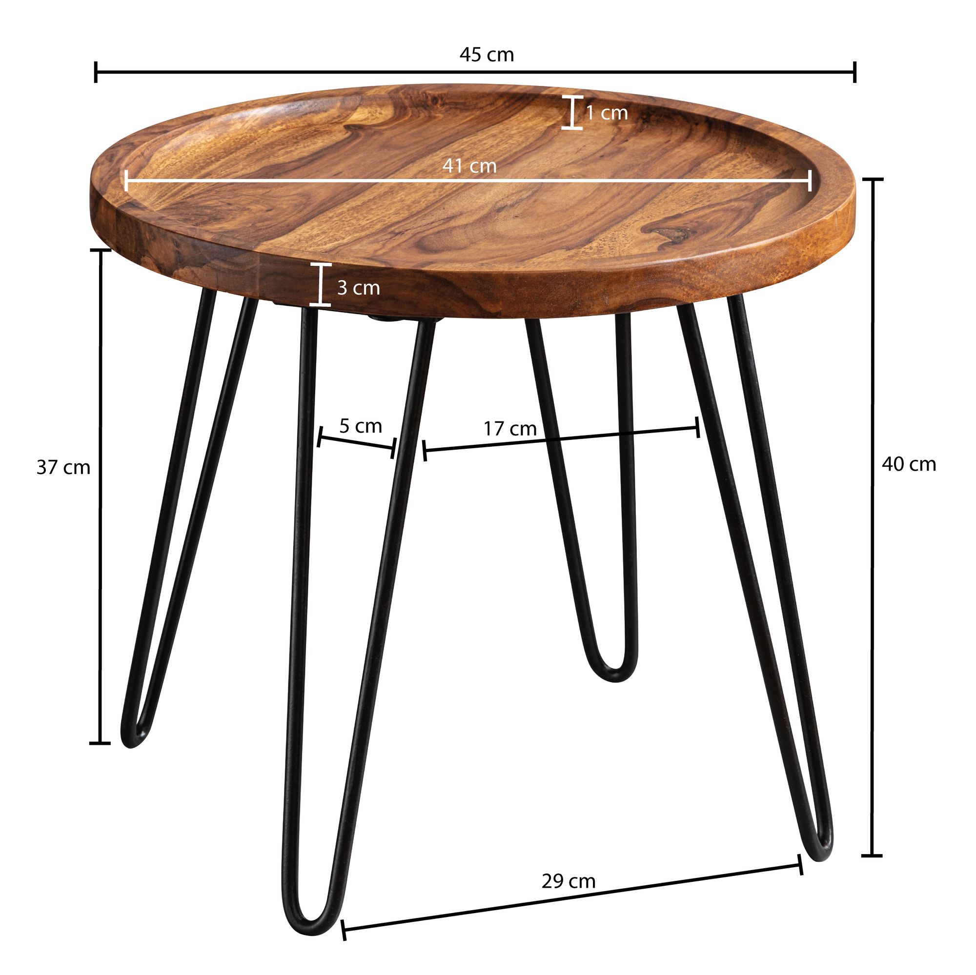 FineBuy Couchtisch 45x40x45 cm Sheesham Wohnzimmertisch Rund Sofatisch Tisch