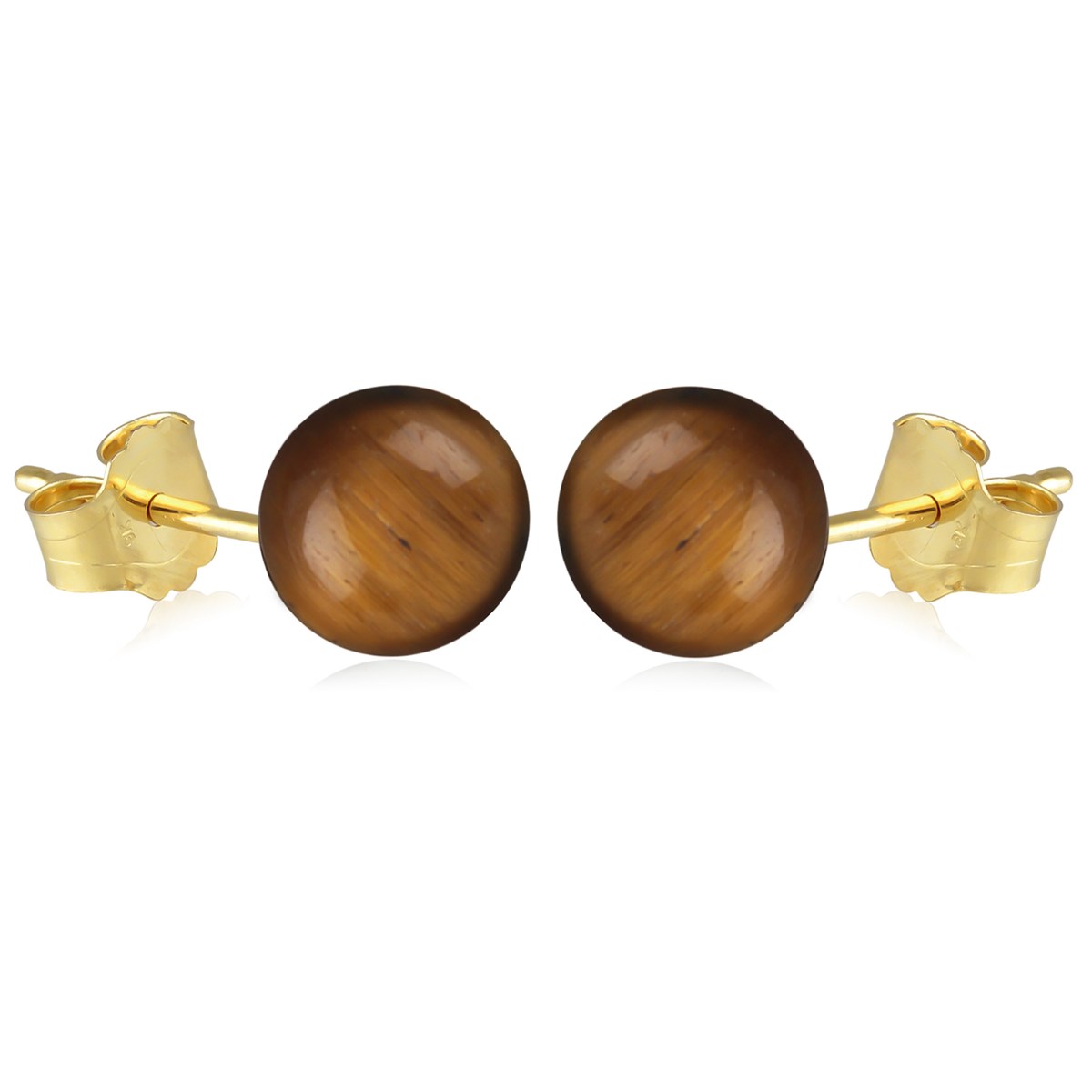 Boucles d'oreille plaqué or boule oeil de tigre 10MM