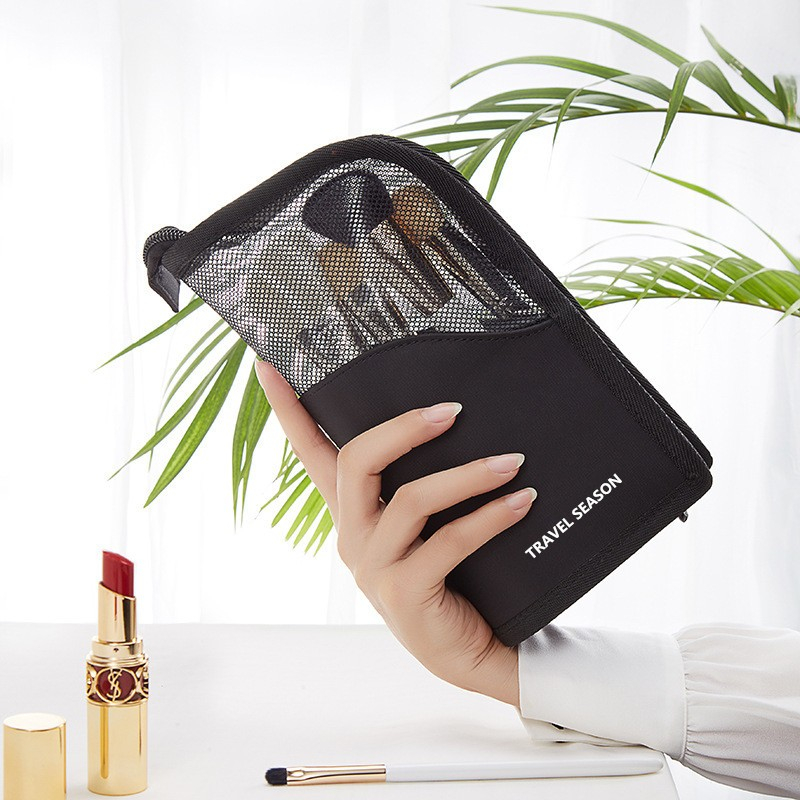 (24x14x14cm) Aufstellbare Kosmetik Tasche Pinsel Necessaire Beauty Make Up Organizer Reisetasche - Schwarz