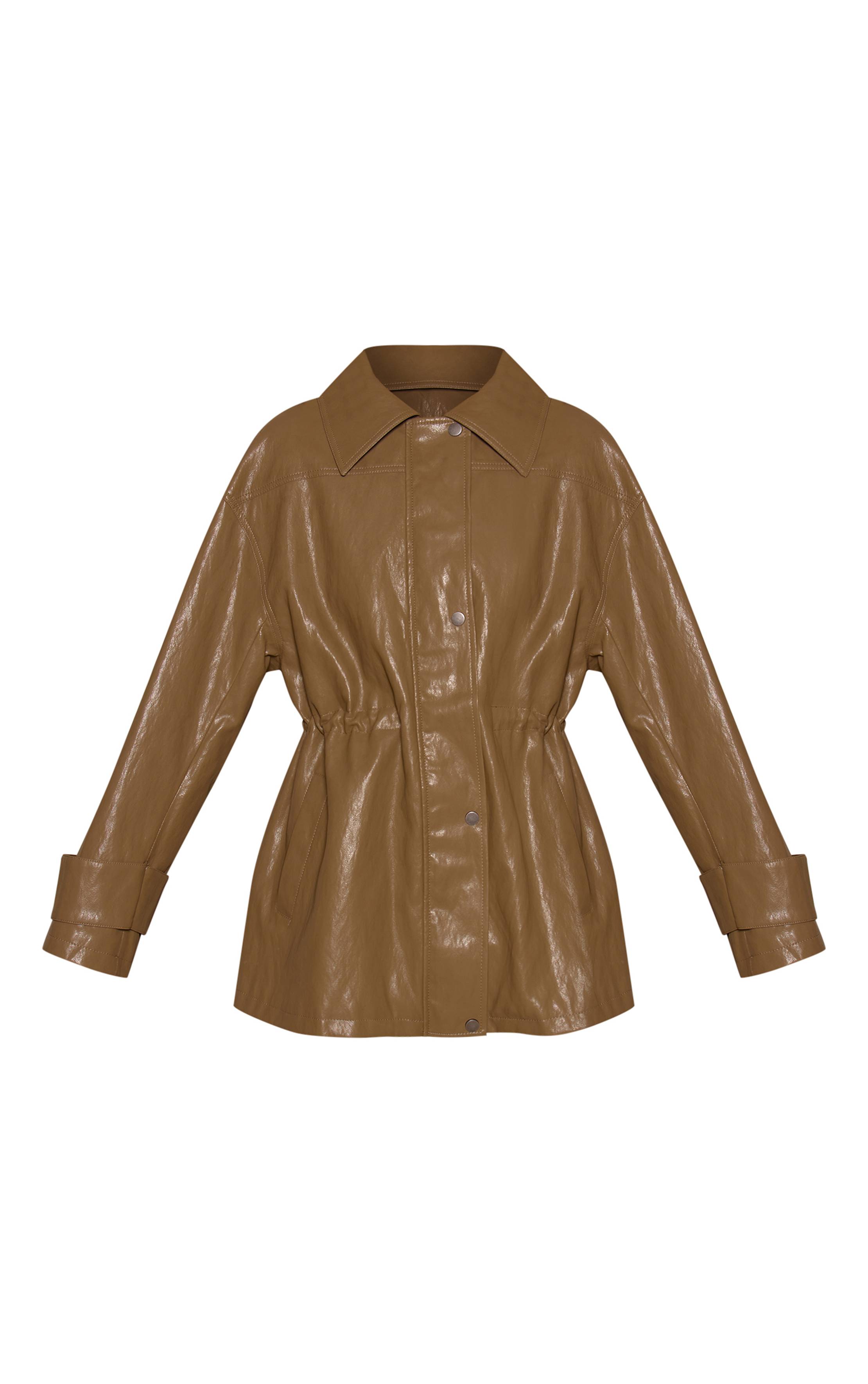 Vert Olive Veste Cintrée En Synthétique Brillant Texturé