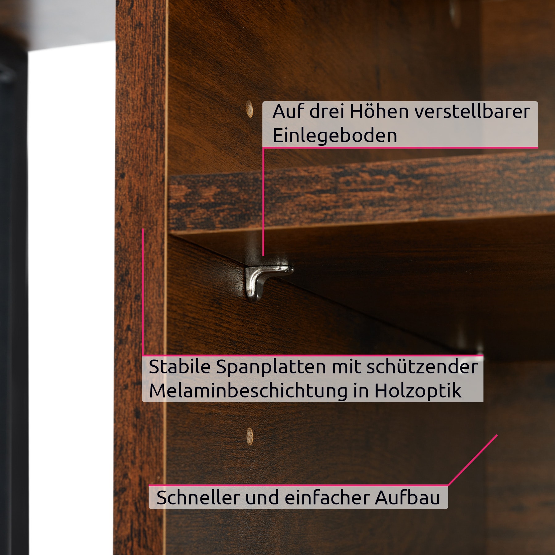 tectake® TV-Regal, Industrial Style, 4 offene Fächer, verstellbarer Einlegeboden und Kabelaussparungen, 110 x 40 x 50,5 cm