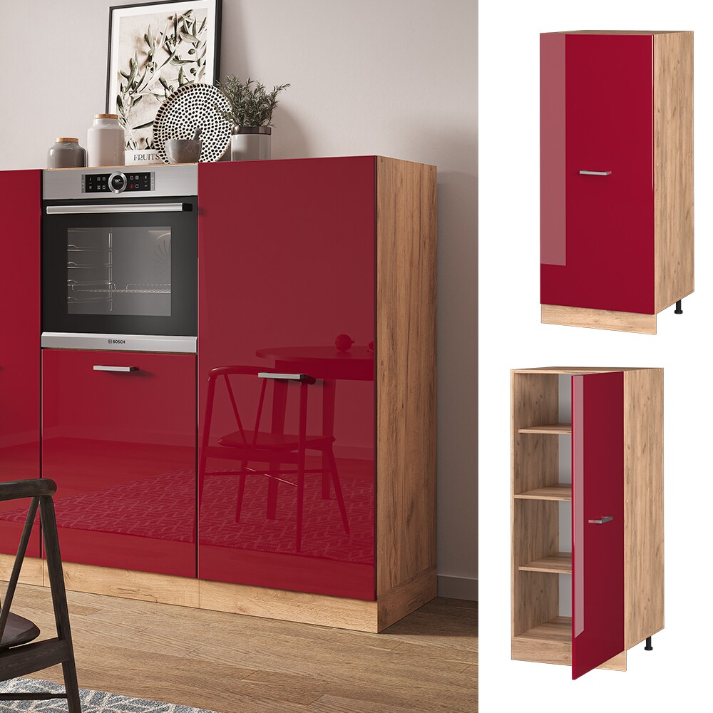 Vicco Backofenumbauschrank Küchenschrank Küchenzeile R-Line 60 cm Eiche Bordeaux große Tür