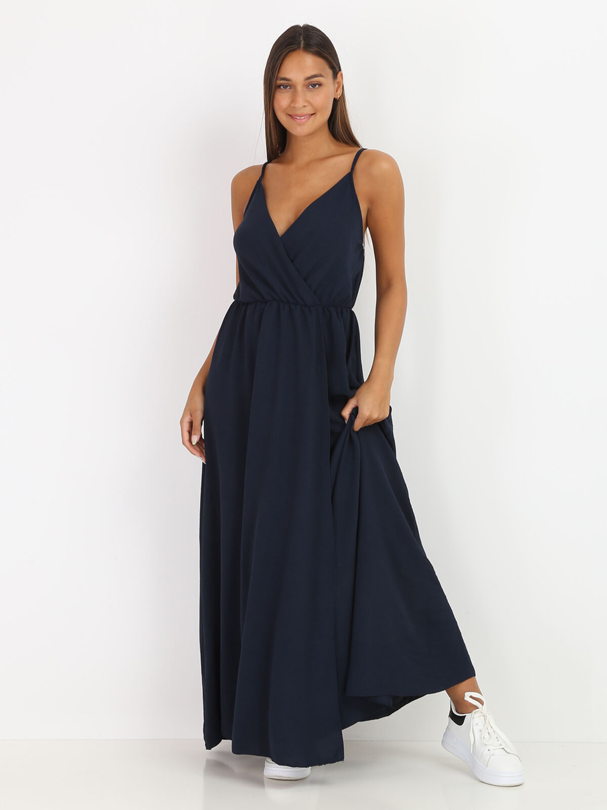 Robe longue portefeuille- Bleu marine