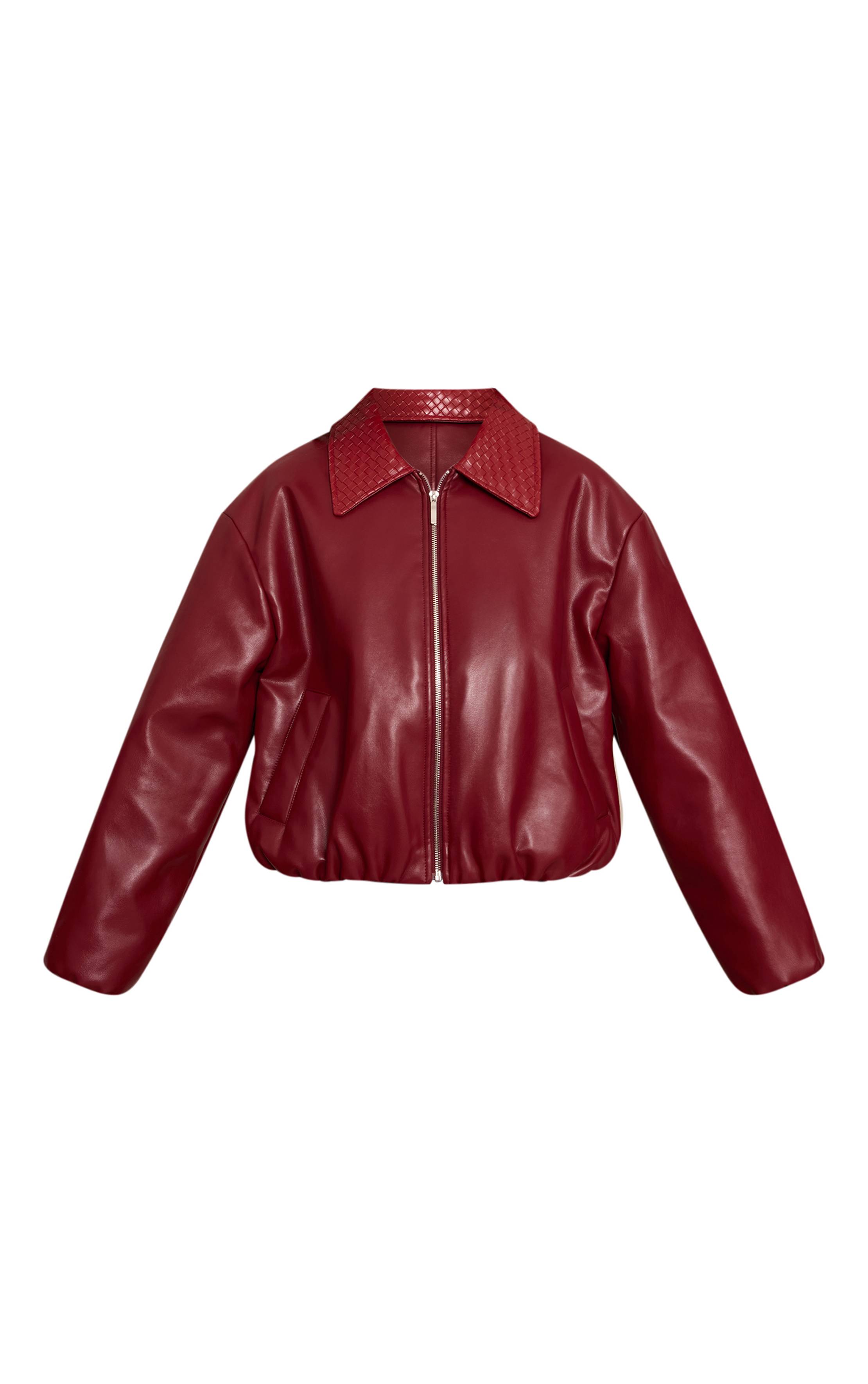 Rouge Blouson Aviateur En Synthétiquecuir Avec Col Matelassé