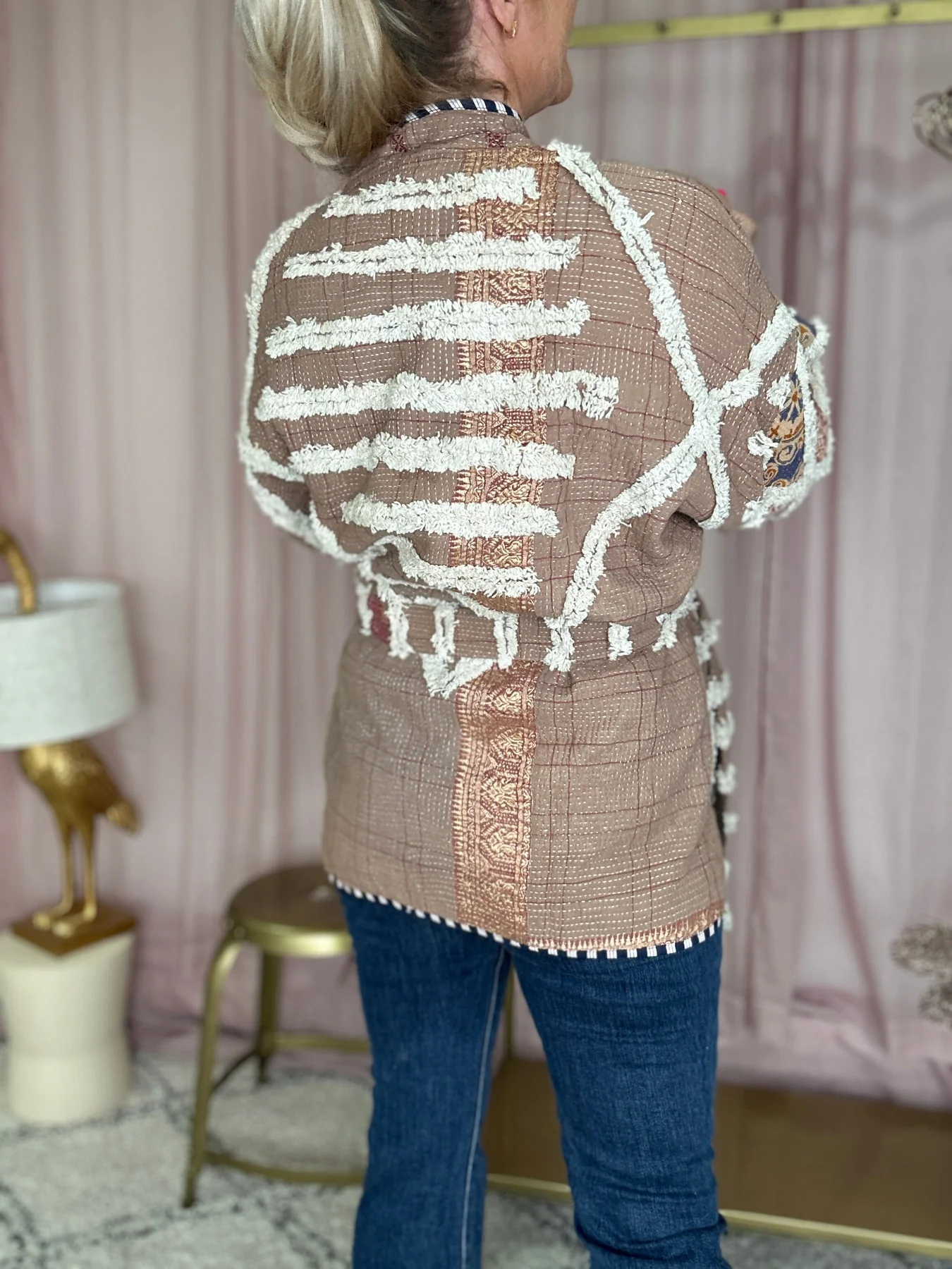 Sissel Edelbo Hedvig Tufted Jacket SE 1389 tufted kantha blanket light brown