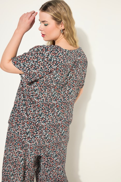 Blusenshirt, oversized, Flower Print, V-Ausschnitt
