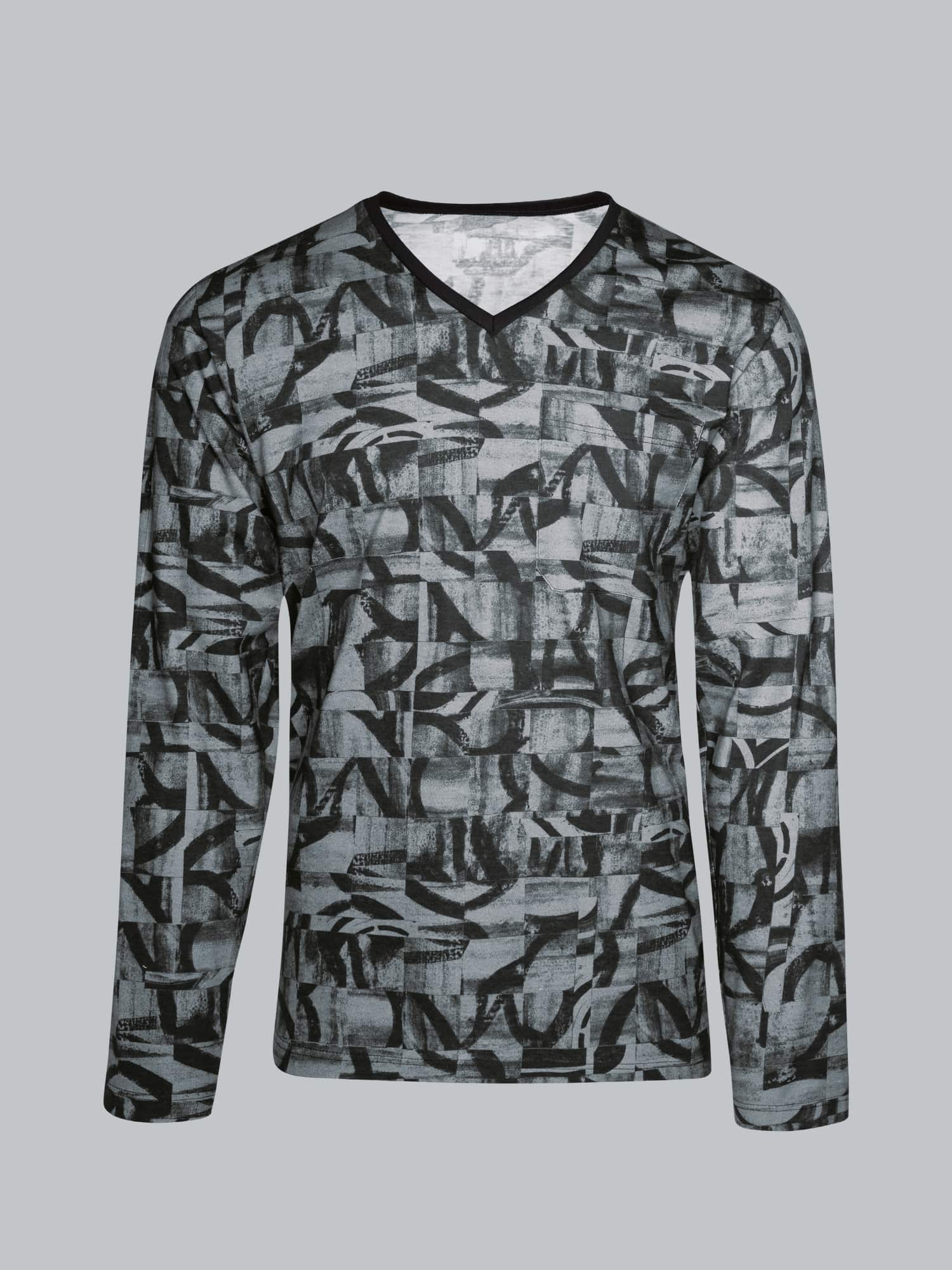 Pyjama-Oberteil mit kunstvollem Allover-Print Schwarz