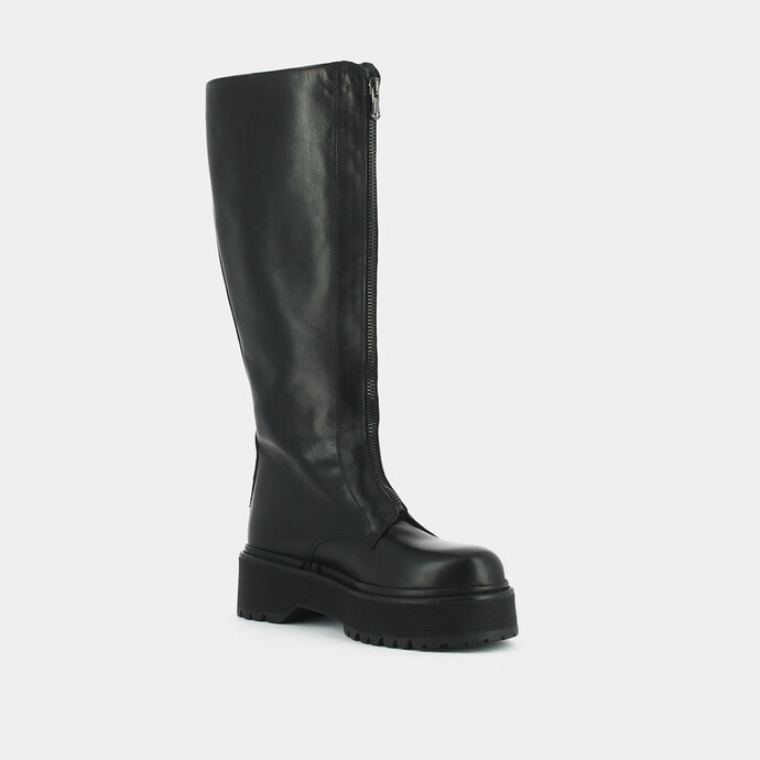 Bottines à plateformes et fermetures frontales  en cuir noir