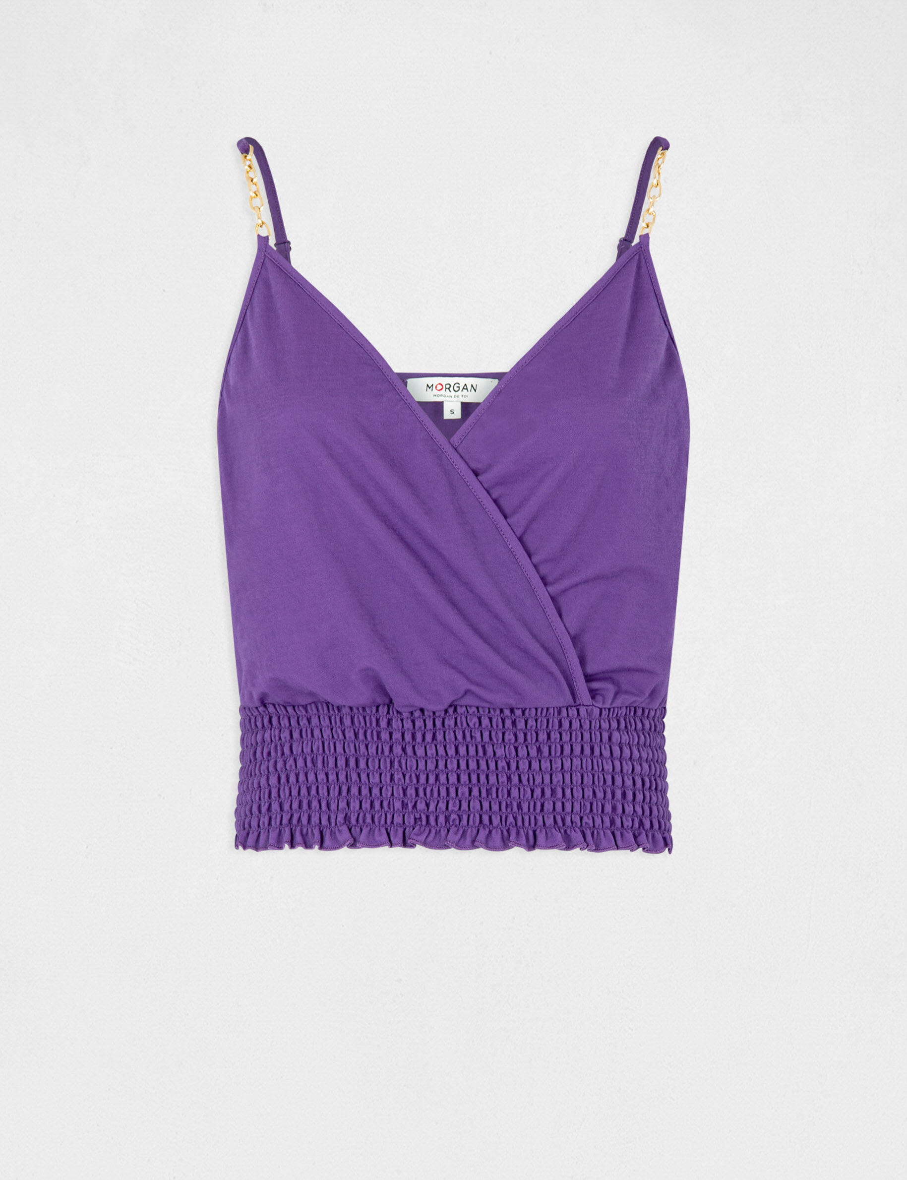 Débardeur bretelles fines smocké violet fonce femme - violet_fonce