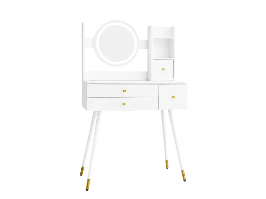 Coiffeuse (sans chaise) avec miroir à luminosité réglable, avec 3 tiroirs, multiples espaces de rangement, blanc
