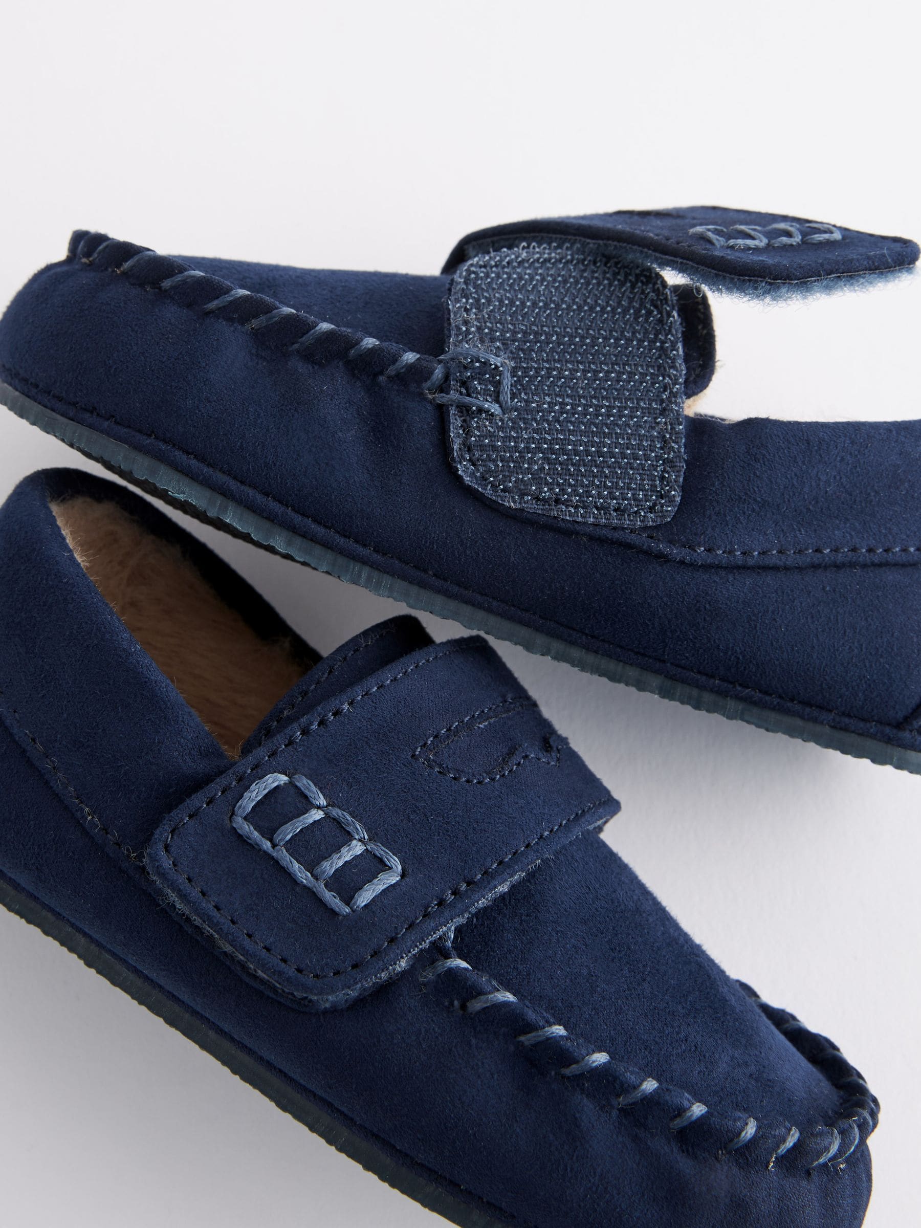 Marineblauw - Mocassin-pantoffels met klittenbandsluiting