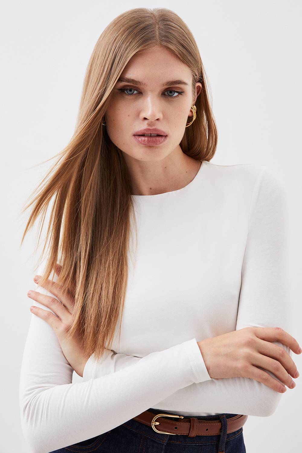 KarenMillen Haut À Manches Longues Col Rond En Coton Stretch
