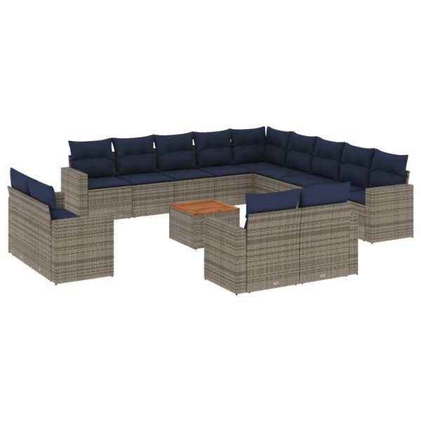 vidaXL 14 Peças Conjunto Sofás para Jardim com Almofadões Vime Pe Cinzento - 1146090433