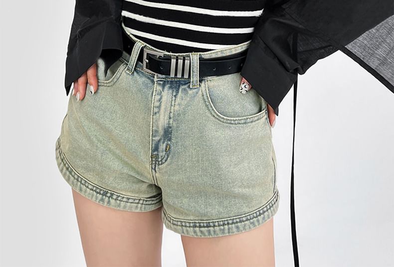 Okalpis - Low Rise Washed Wide-Leg Denim Shorts