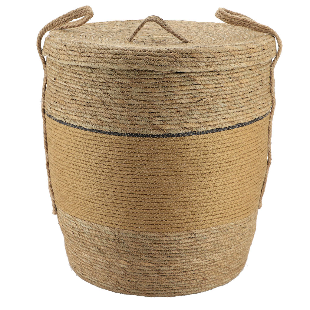 Panière linge couvercle osier naturel 48x42cm