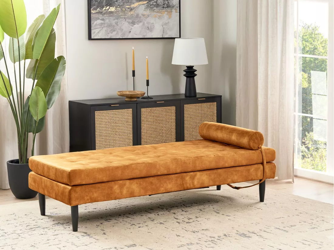 Chaise longue 180 x 70 cm en velours jaune USSEL
