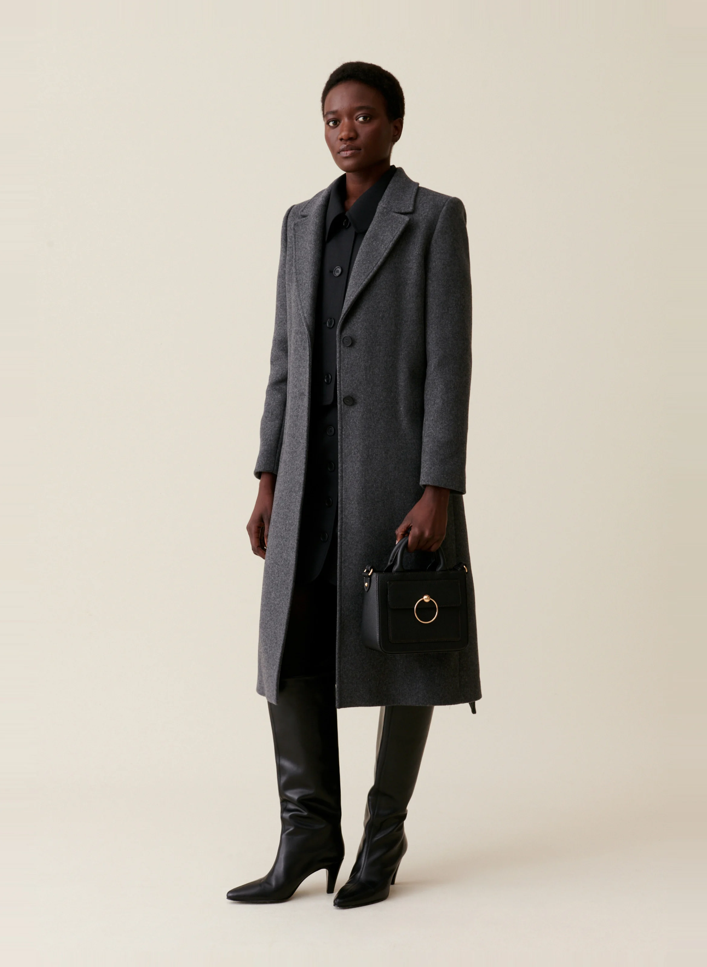 Manteau droit en laine mélangée | Gris