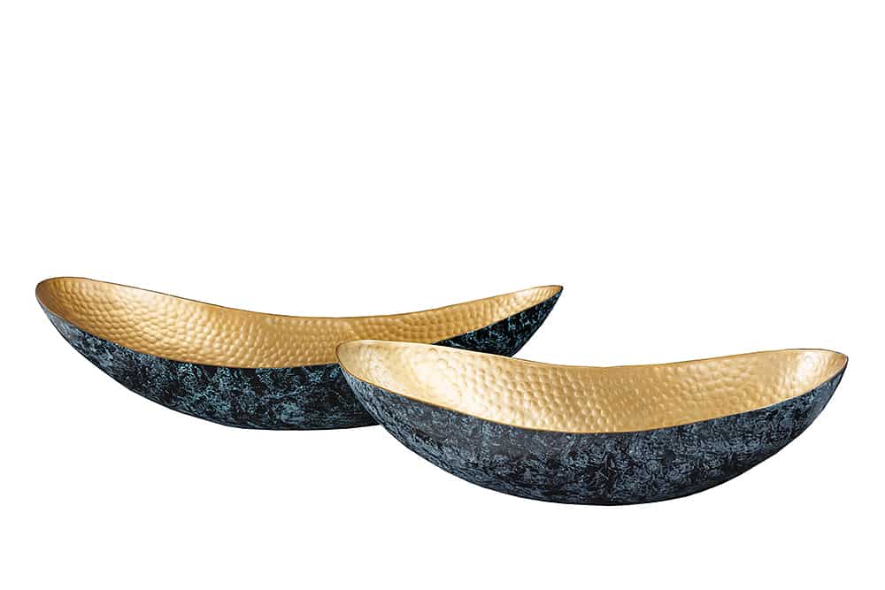 Handgerfertigtes 2er Set Deko Schalen ABSTRACT ORIENT 55cm gold Metall Patina