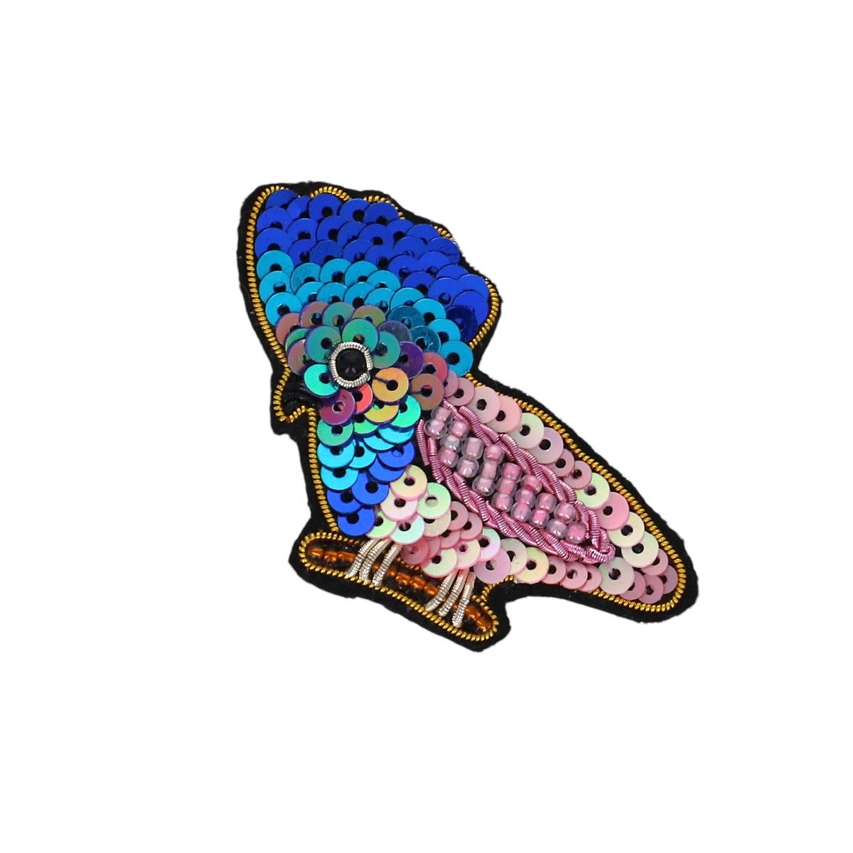 Broche sequins cacatoès rose et bleu Pondie Chérie