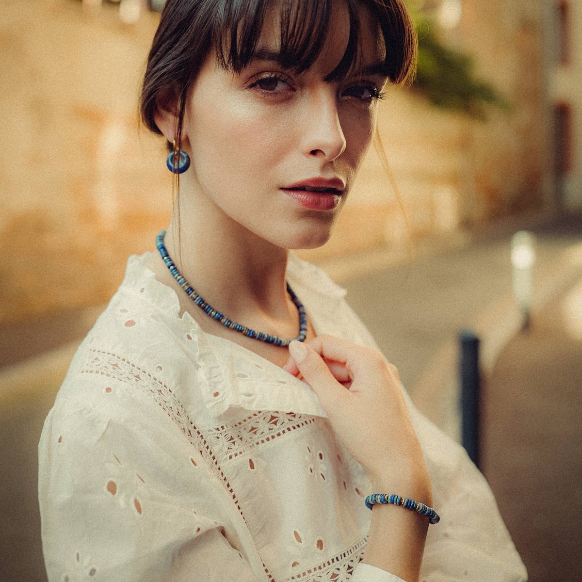 Collier, bracelet et boucles d'oreilles Blima en pierres Lapis-lazuli