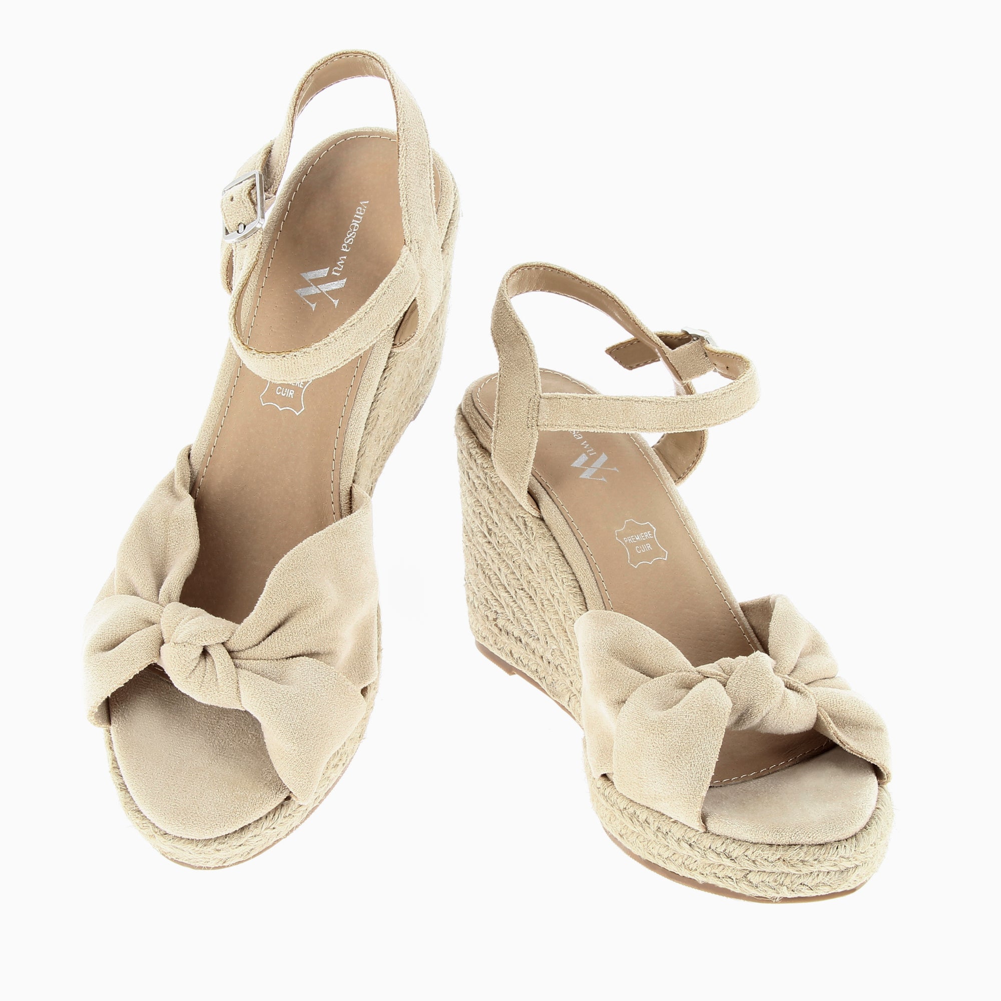 Sandales à talon, Compensées-Sandales compensées nouées Zoëlla beige clair