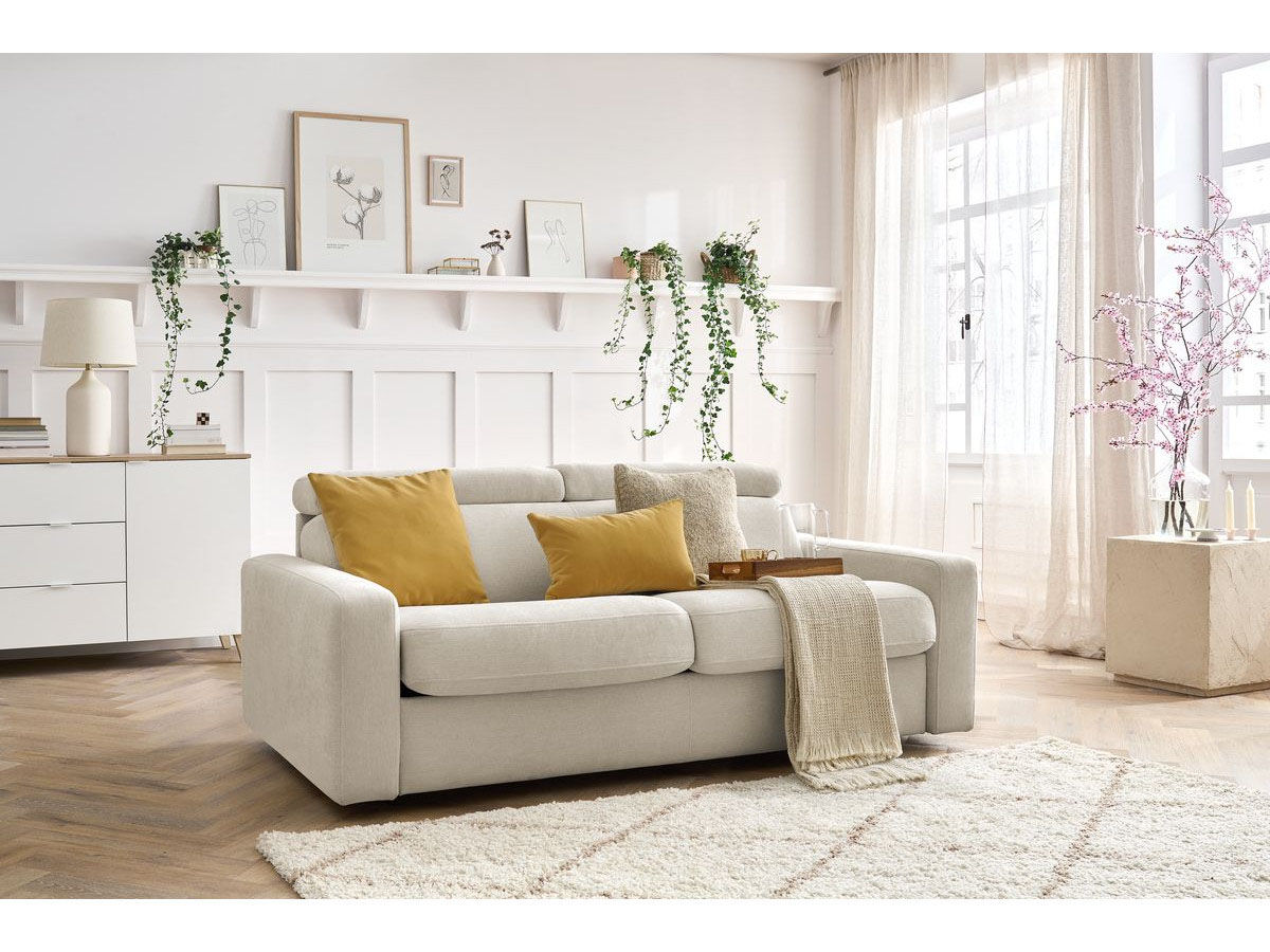 Bobochic Canapé droit convertible monaco ouverture express tissu lisse beige - 195x99 cm