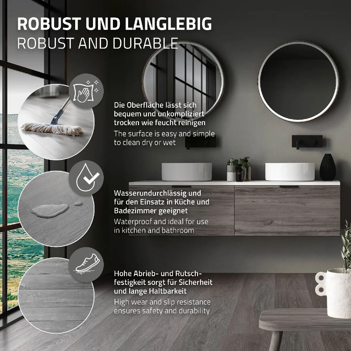 ML-Design Sol PVC à clic 3 m² - Gris chêne