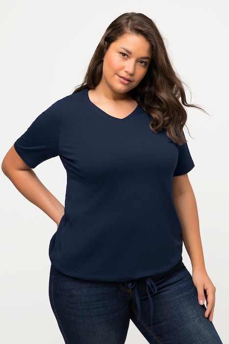 T-Shirt, Saumband, V-Ausschnitt, Halbarm
