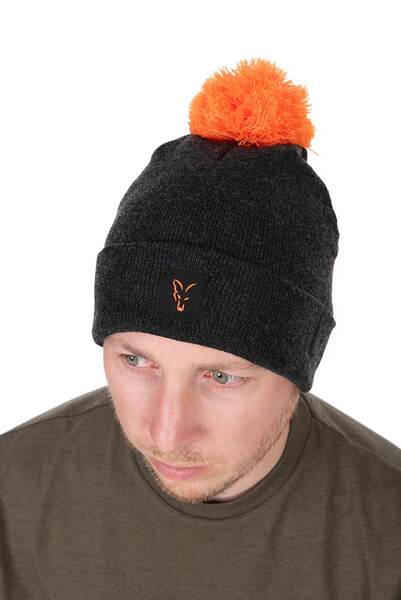 Bonnet à Pompon Noir/Orange Fox Collection