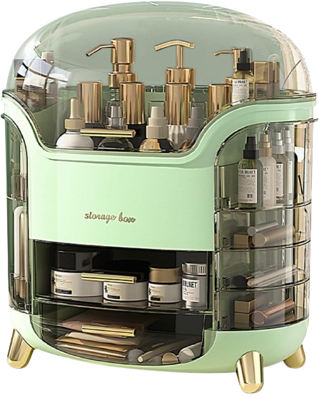 Make Up Organizer Schminktisch Kosmetik Aufbewahrung mit Deckel und Schubladen - Transparent / Grün