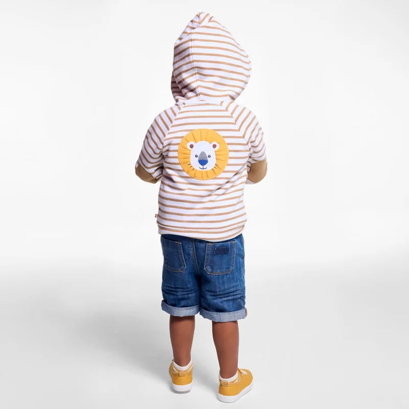 Sweat zippé molleton rayé lion marron bébé garçon Blanc