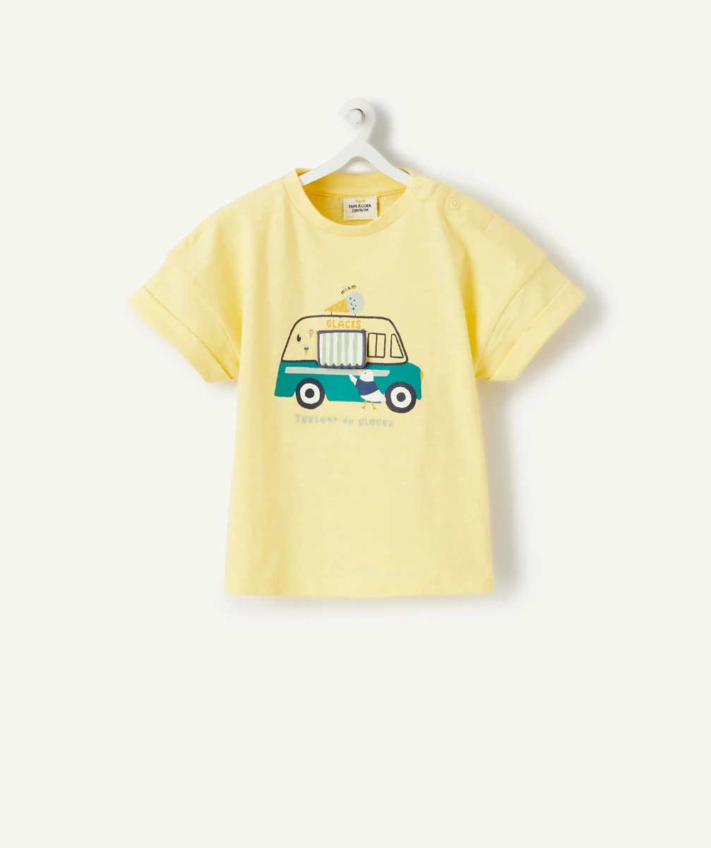 T-SHIRT BÉBÉ GARÇON JAUNE EN COTON BIOLOGIQUE AVEC VOITURE