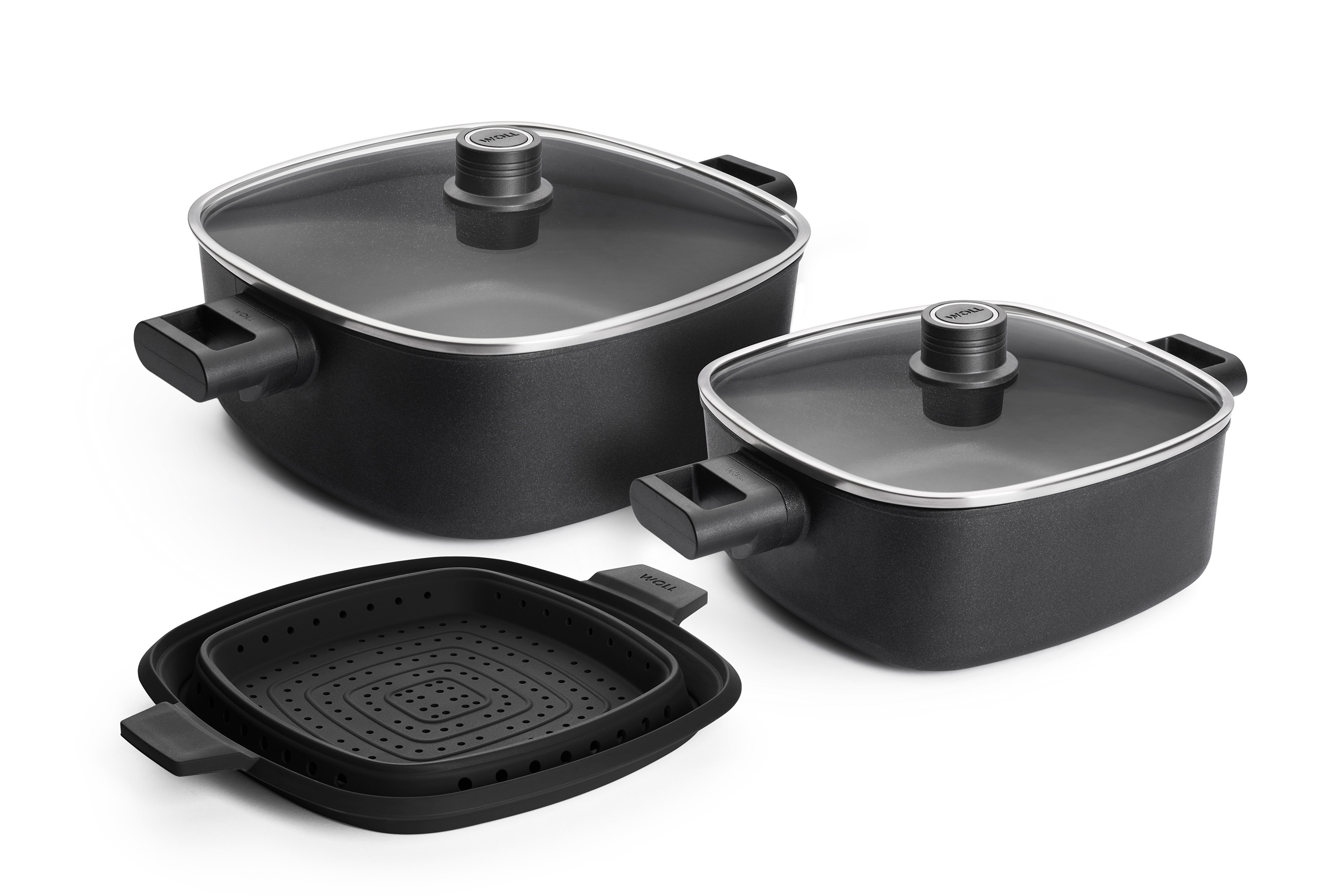 Eco Logic QXR Kasserollen-Set, 5-tlg., 28 x 28 + 24 x 24 cm - Griffart: 2 Seitengriffe