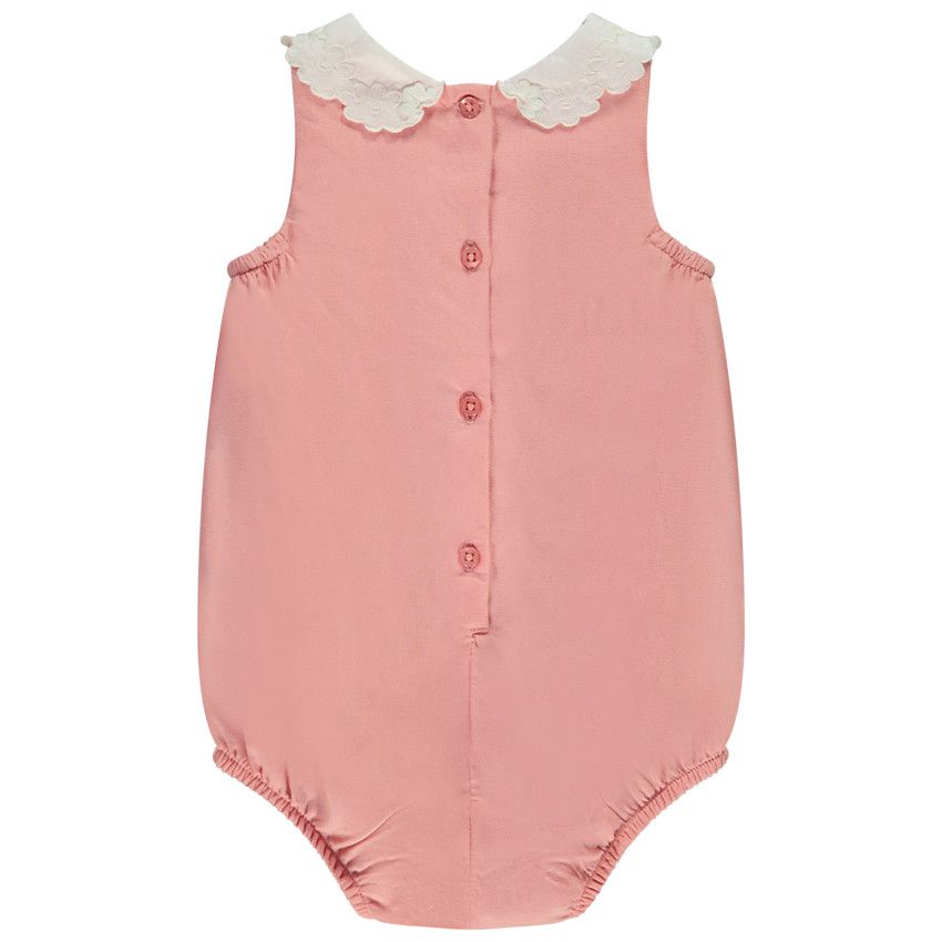 Barboteuse à col claudine brodé pour bébé fille - Rose