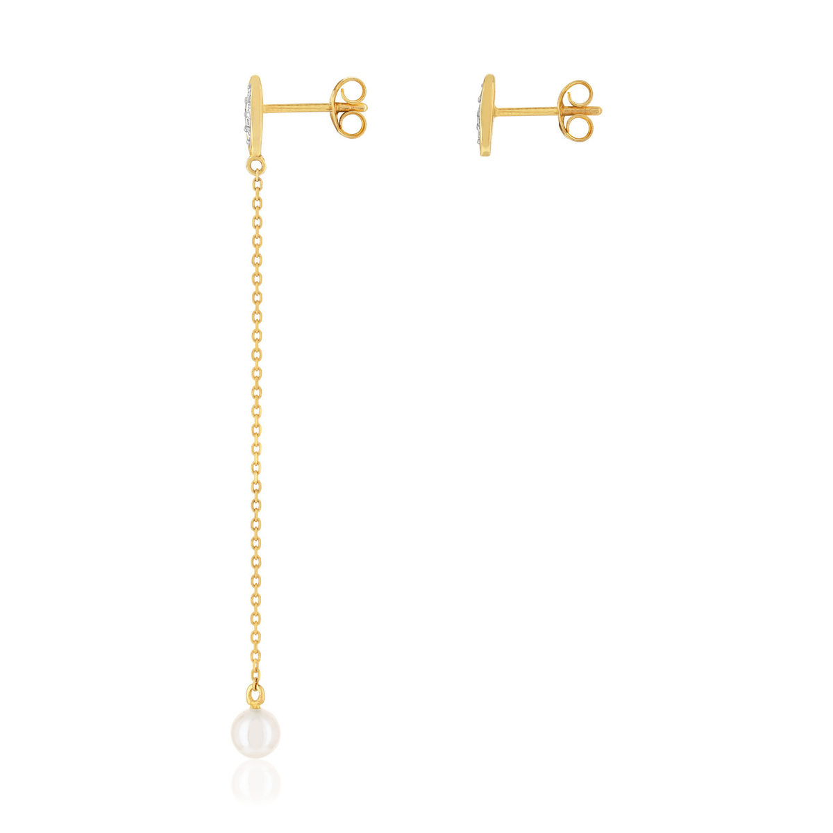 Boucles d'oreilles or 375 2 tons perle diamants