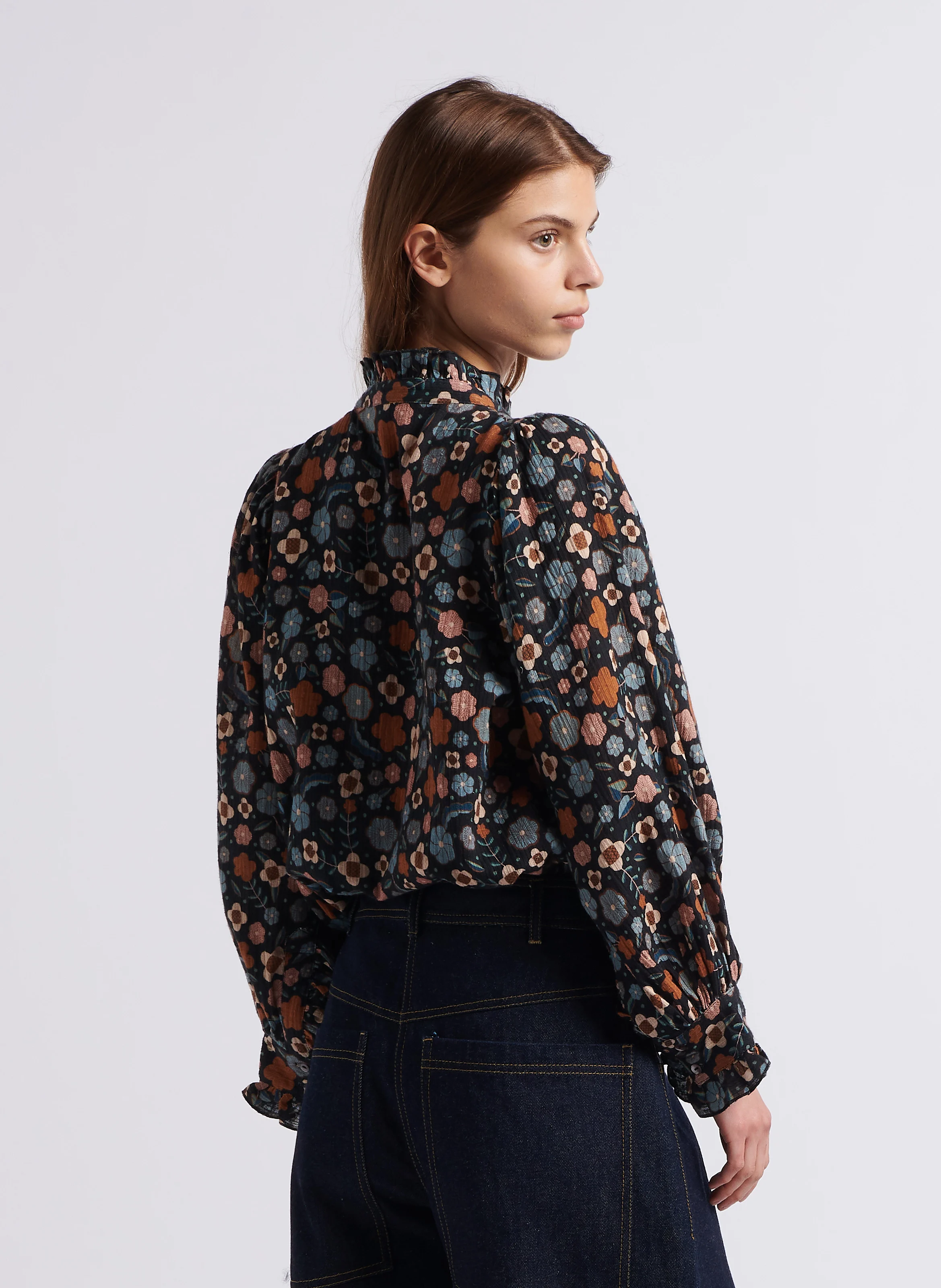 LEO - Chemise droite col montant en coton | Multicolore