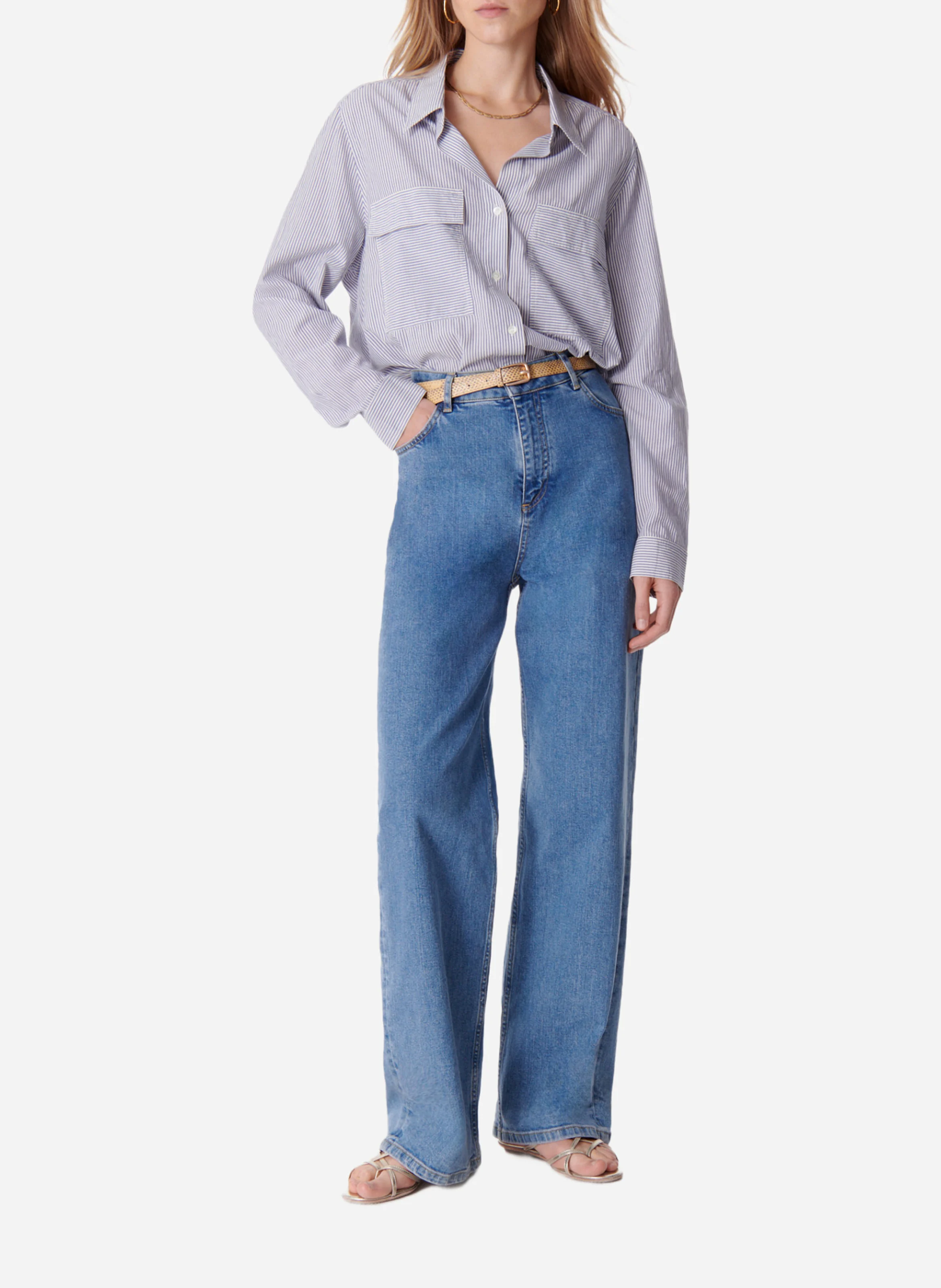 DIM - Chemise droite col classique en coton rayé | Bleu