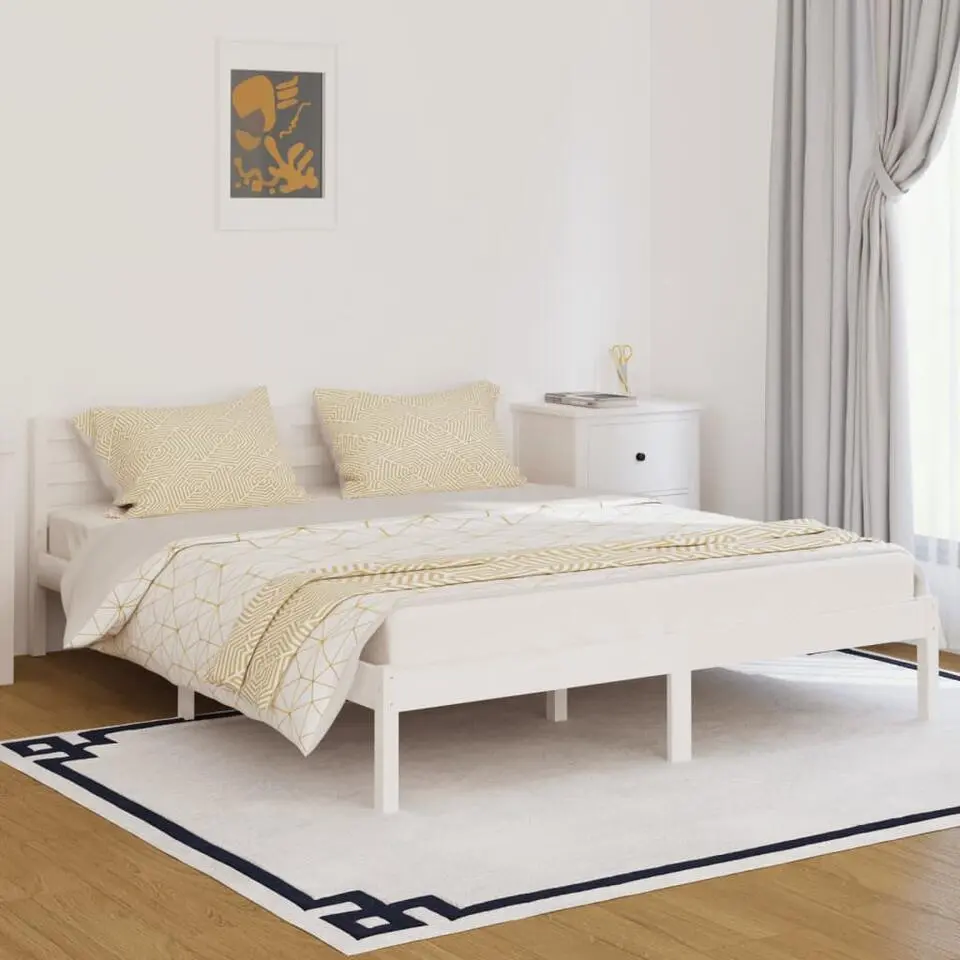 vidaXL - Tweepersoonsbed met hoofdbord - Wit - Massief grenenhout - 160x200 cm