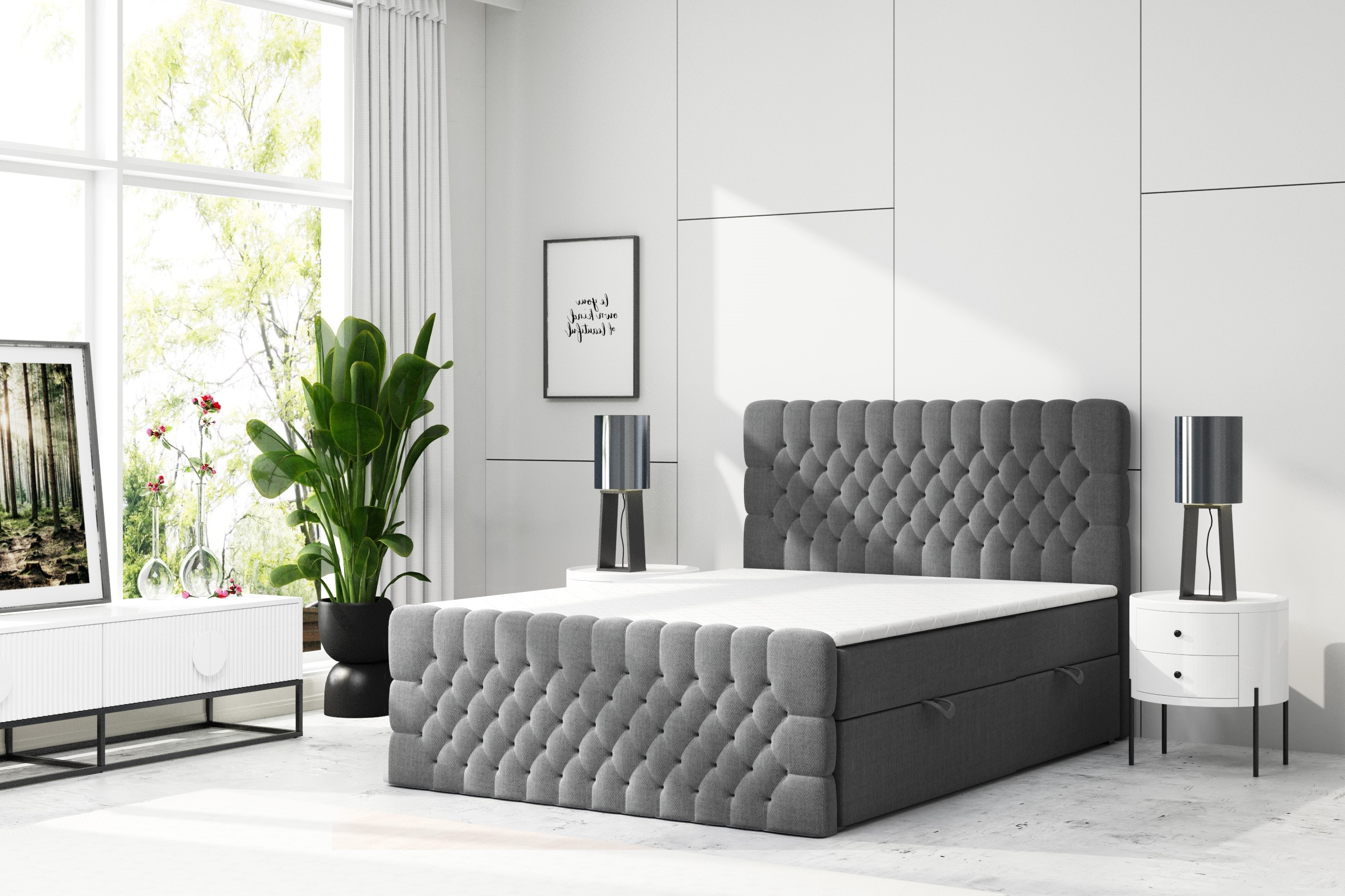 M-Punkt GmbHBoxspringbett OXFORD mit Bettkasten 180 x 200 cm Webstoff Anthrazit - versch. Ausführungen