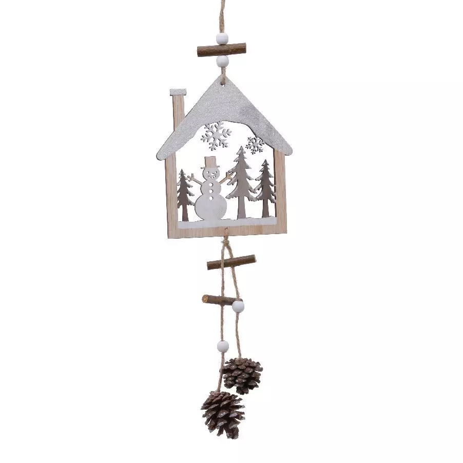 Bonhomme de neige à suspendre (H30 cm) Maison et pommes de pin