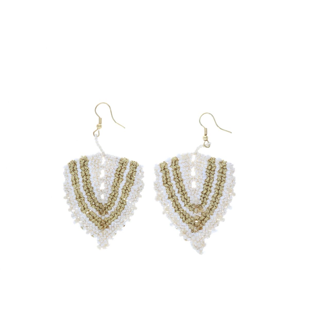 Boucles d'oreilles tissées écru rayée doré et blanc  Maison Suzanne